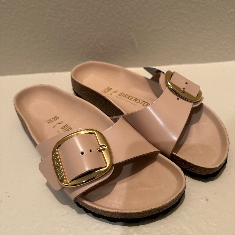Birkenstock Pink Sandals with Gold Buckle
